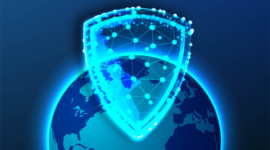 World globe and shield. Global social network. Future. Vector. B